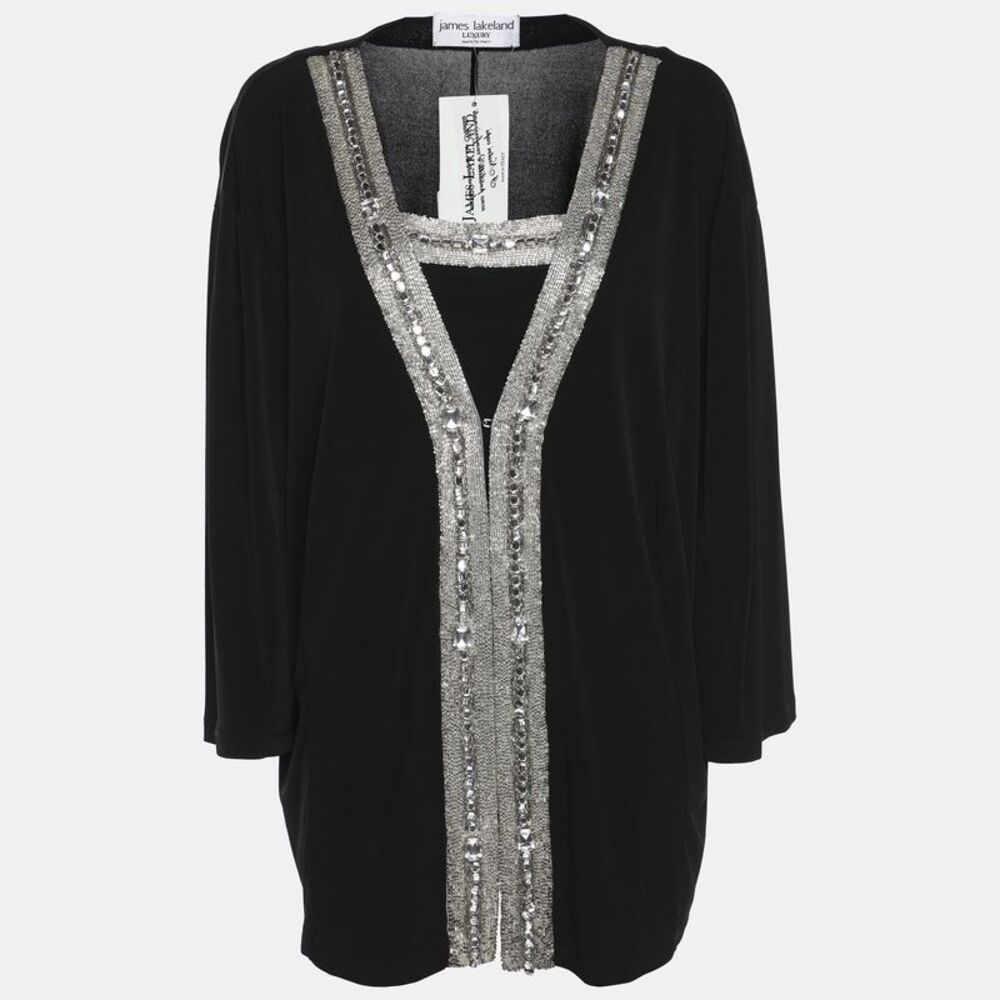 James Lakeland Black Jersey Embellished Cardigan Xl